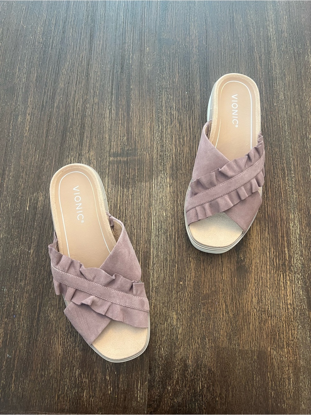 Vionic Azalea Sandals Suede Leather Slides Flats Mauve Size: 7.5 New Without Box